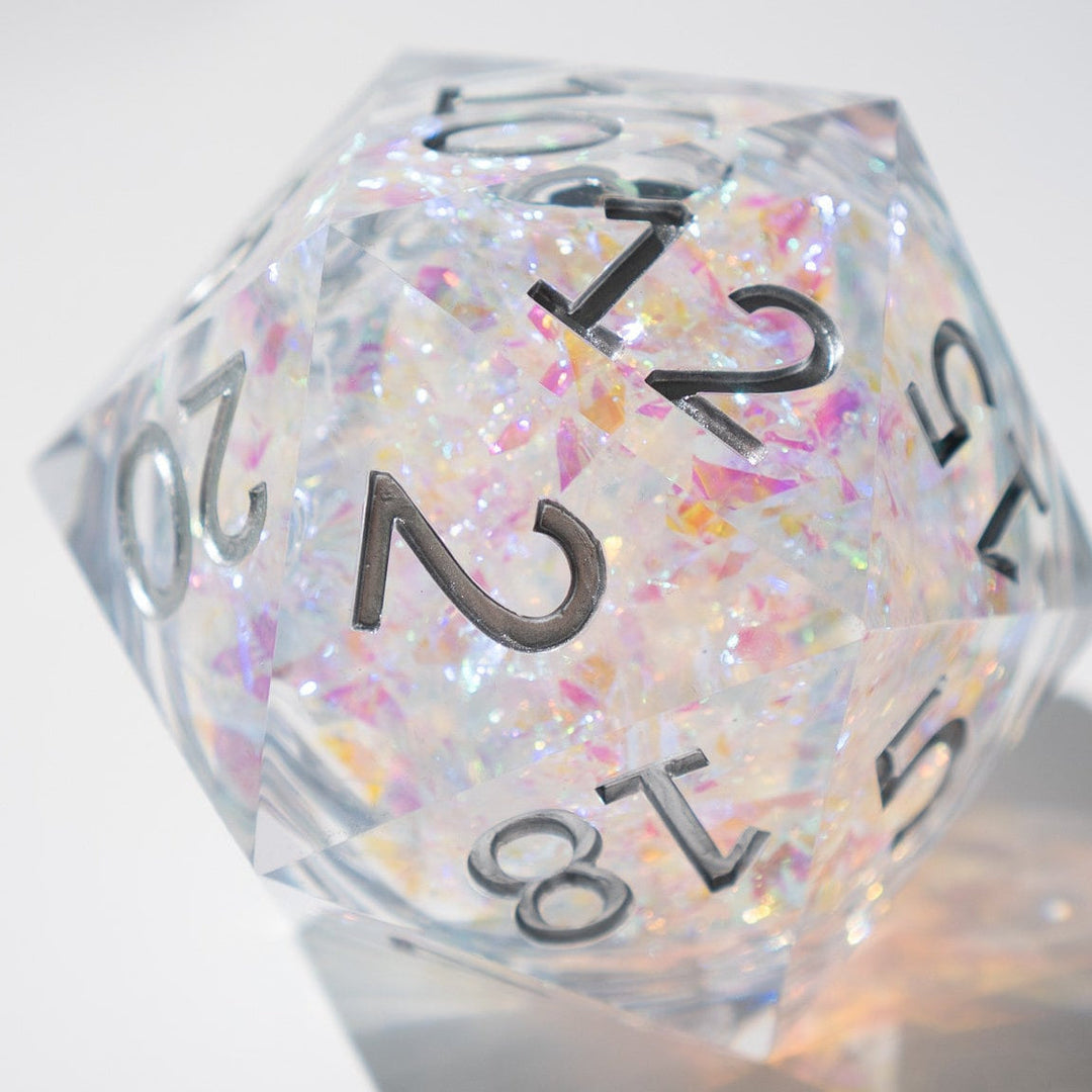 Massive Silver And Foil Liquid Core 95MM Chonk Handmade Resin Dice And Box