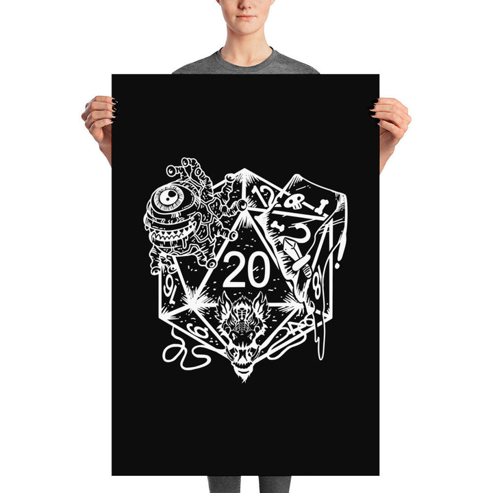 DND Wall Art - Dice Monster - DND - Gift For Dnd - D20 Gift Picture- Game Master - Adventure - RPG Poster - Geek Gift