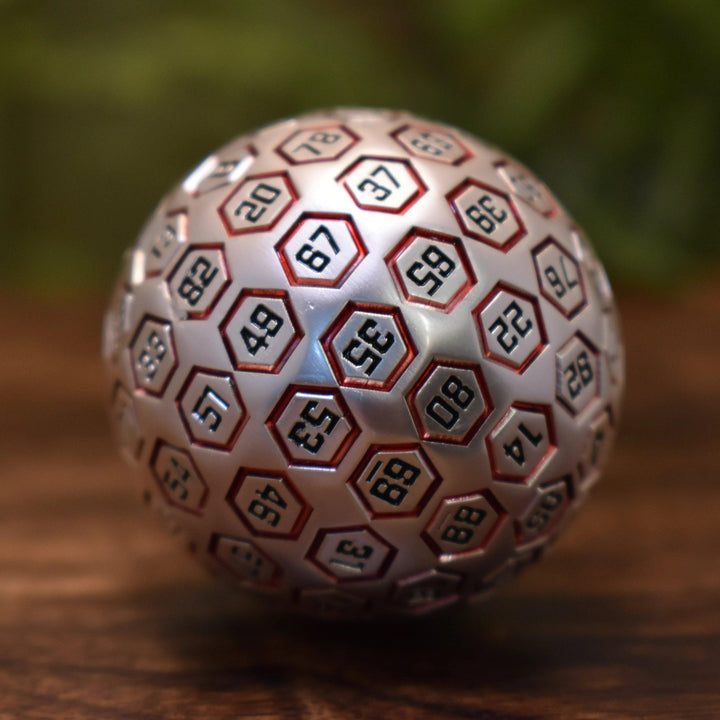 The Orb D100 - Red and Matte Silver Metal Die