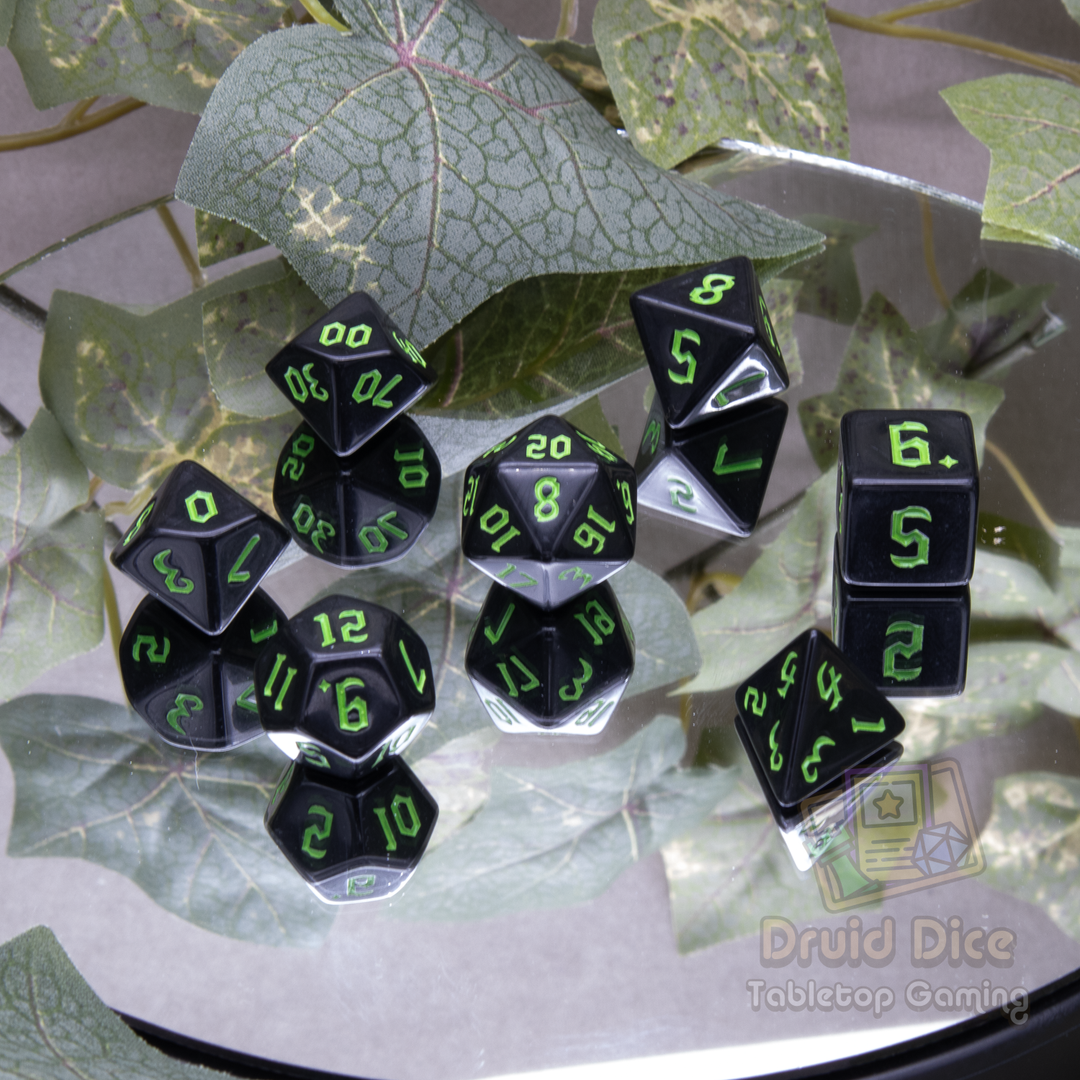 Black Dice with Colored Numbers - 7 Set