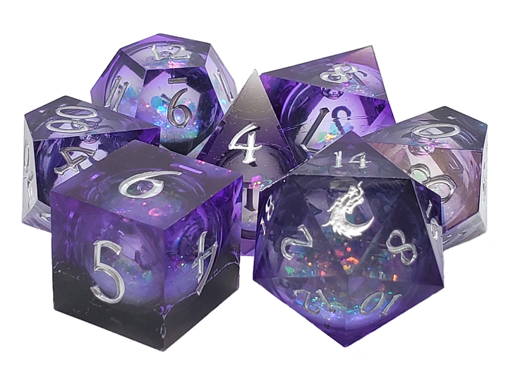 Liquid Core Sharp Edged Dice Set -  Dark Cosmos